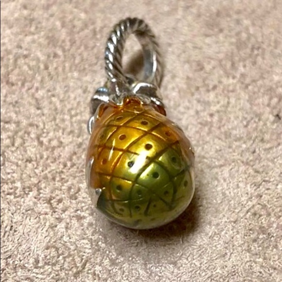 🆕 Brighton Hawaii pineapple charm Golden brown & green Engraved silver sash NWOT - Picture 2 of 10